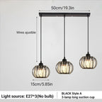 Lustre 3 globes en cristal et cage en métal, noir ou doré, E27