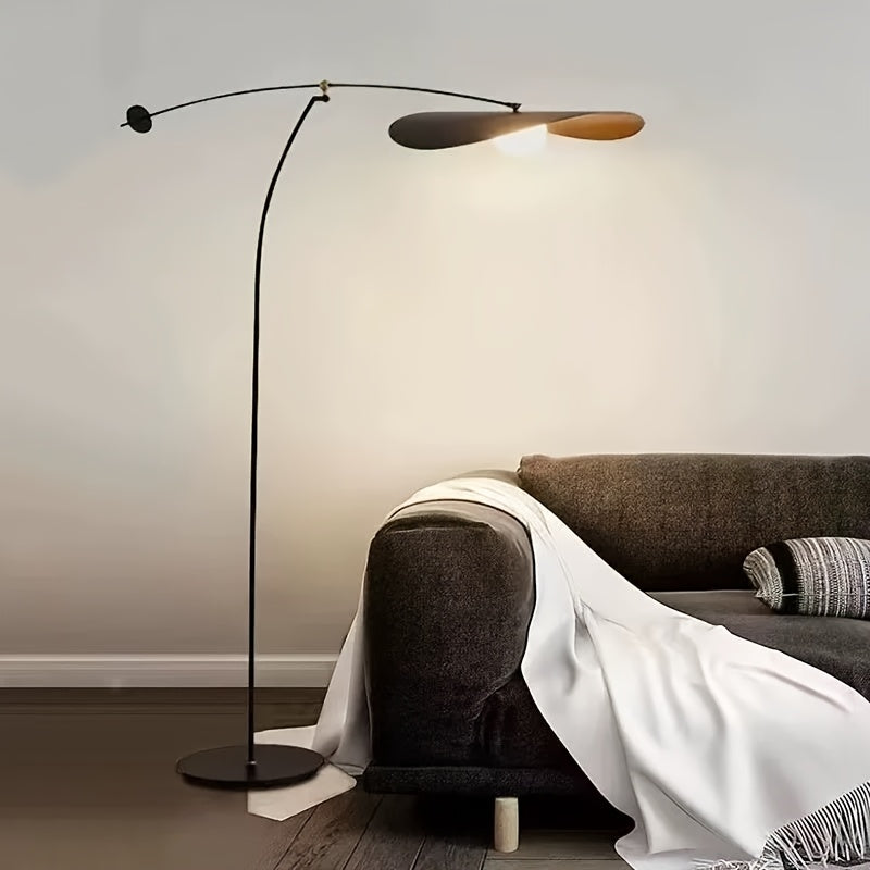 Lampadaire arc noir à abat-jour ondulé en forme de chapeau, 183 cm