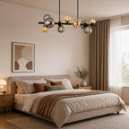 Lustre linéaire à 10 globes en verre ambré et fumé, 85 cm, G9
