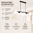 Suspension 5 globes en verre opalin, barre de 90 cm noire ou dorée