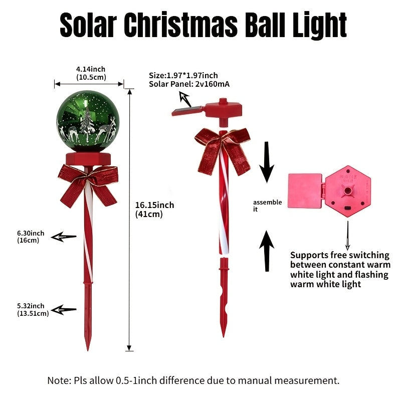 Boule de Noël solaire sur piquet, lumière colorée et clignotante