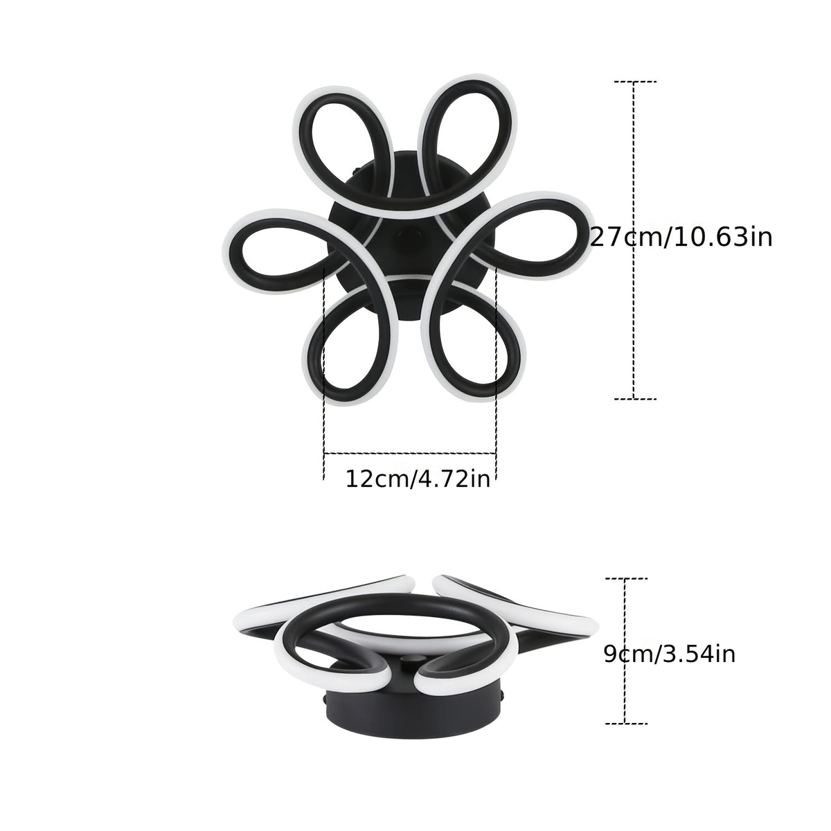 Plafonnier LED fleur à cinq boucles noir et blanc, Ø 27 cm