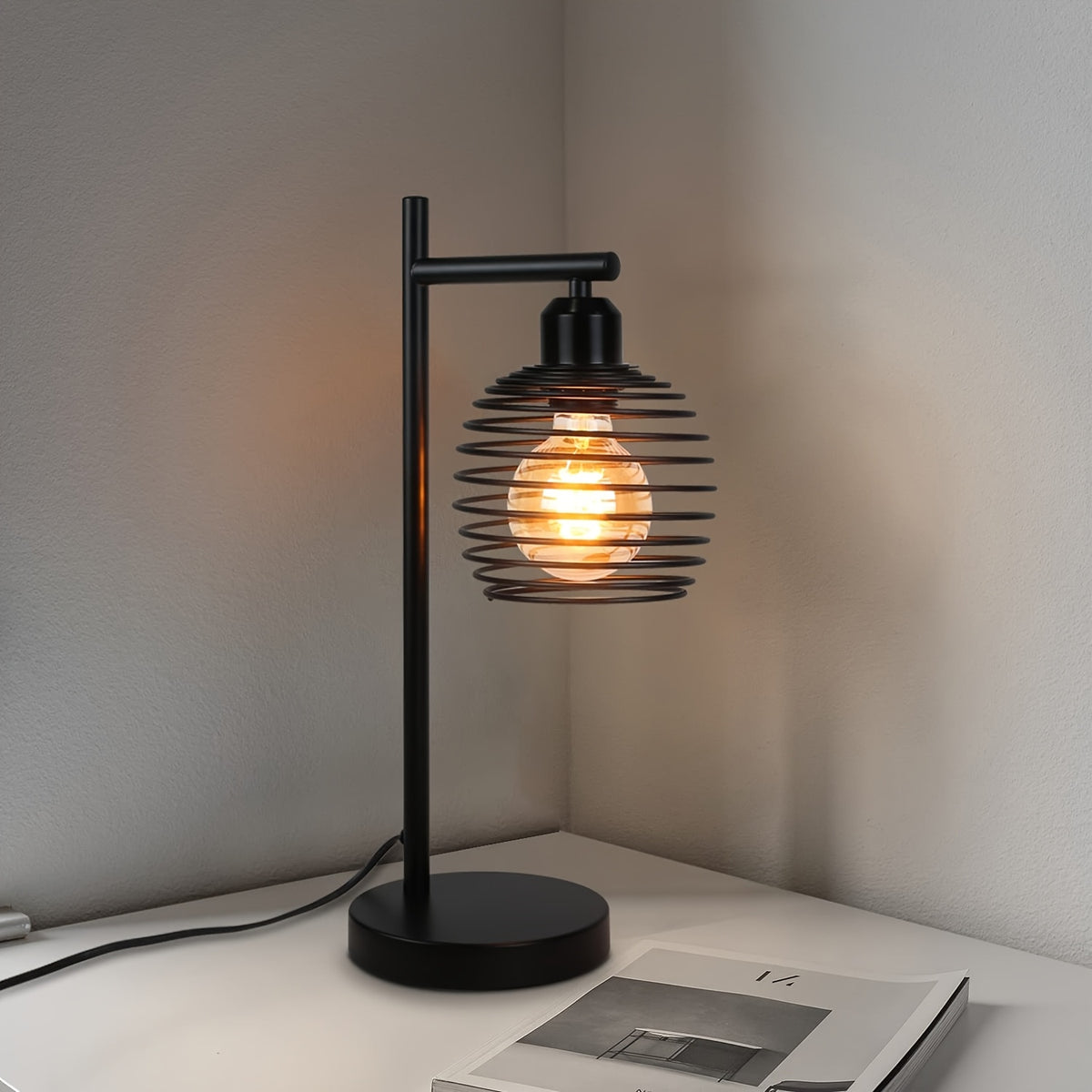 Lot de 2 lampes de chevet noires à cage spirale en métal, douille E27