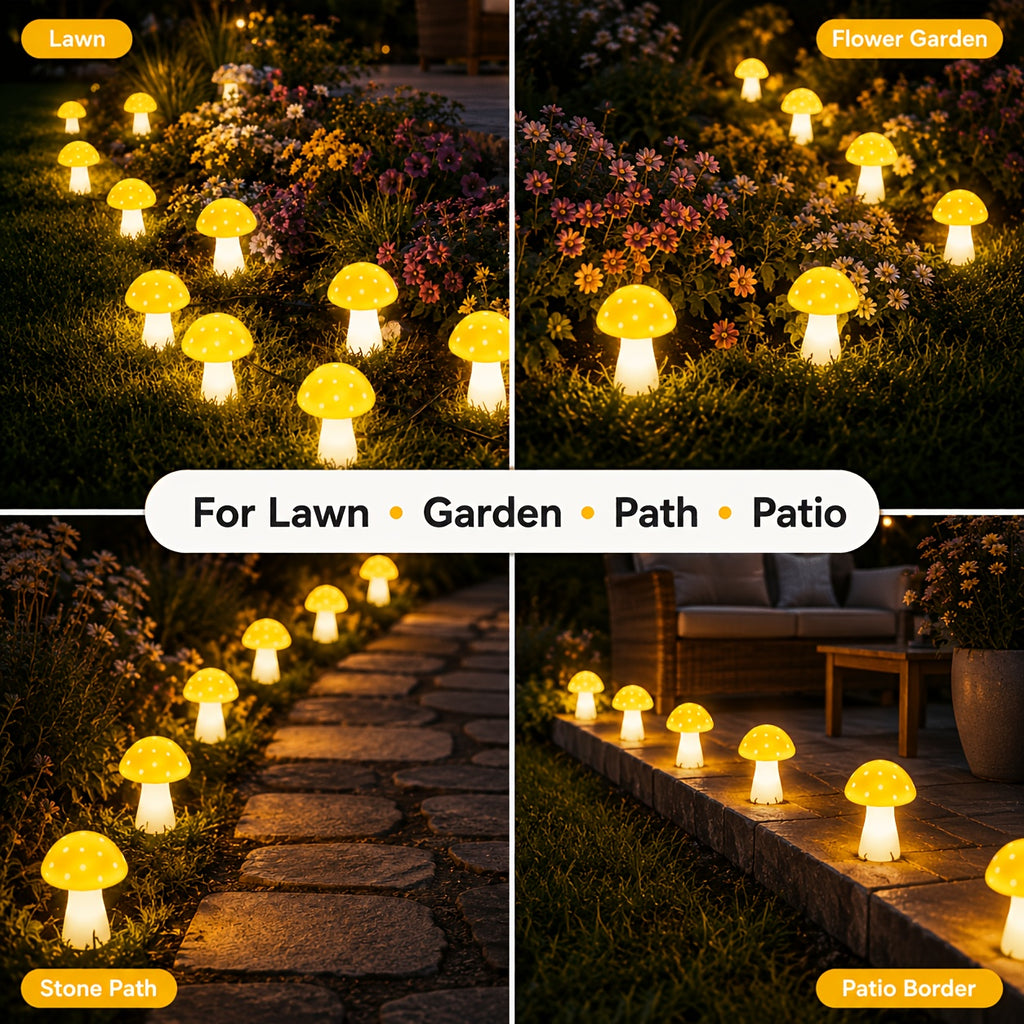 Guirlande solaire de champignons jaunes lumineux, 10 ou 20 LED