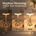 Lampe de table sans fil en métal brossé, tête plate tactile Ø 12 cm