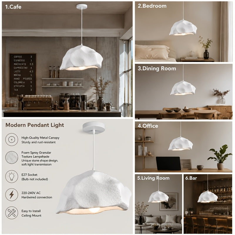 Suspension effet roche blanche texturée, 45 cm, esprit japonais