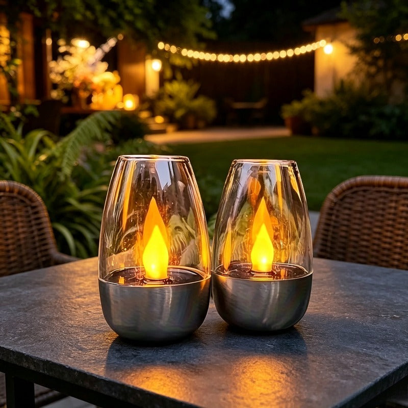Bougie LED solaire à flamme vacillante sous cloche, 10 cm, IP65