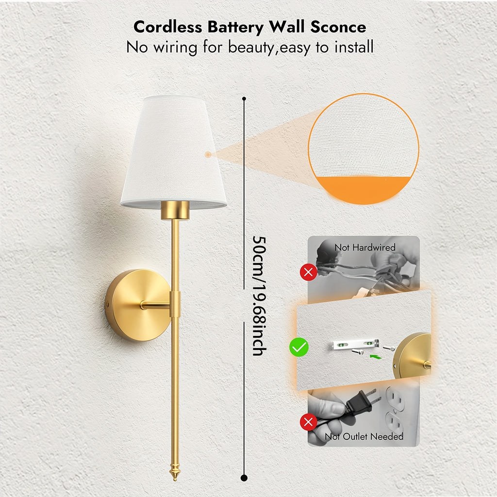 Lot de 2 appliques murales dorées sans fil, ampoules LED RVB