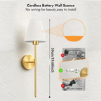 Lot de 2 appliques murales dorées sans fil, ampoules LED RVB