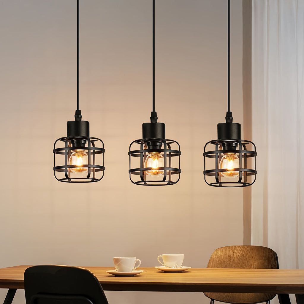 Suspension cages en métal noir E14, 1 lumière ou 3 en grappe