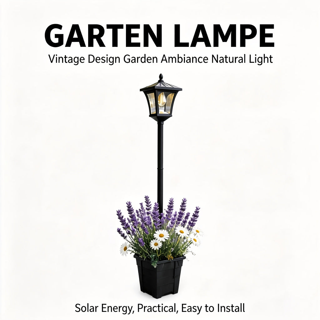 Lampadaire solaire vintage à jardinière, hauteur 100, 125 ou 150 cm