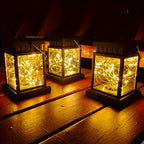Lanterne solaire carrée noire à guirlande de 30 micro-LED, 12,5 cm