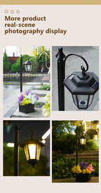 Lampadaire solaire 85 cm à jardinière hexagonale et lanterne suspendue