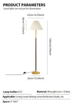 Lampadaire rétro à abat-jour plissé et finitions dorées, 160 cm