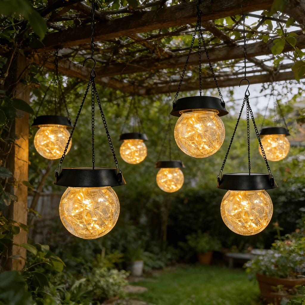 Suspension solaire boule craquelée à micro-LED et 8 jeux de lumière