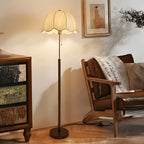 Lampadaire rétro à abat-jour festonné en tissu fleuri, 152 cm