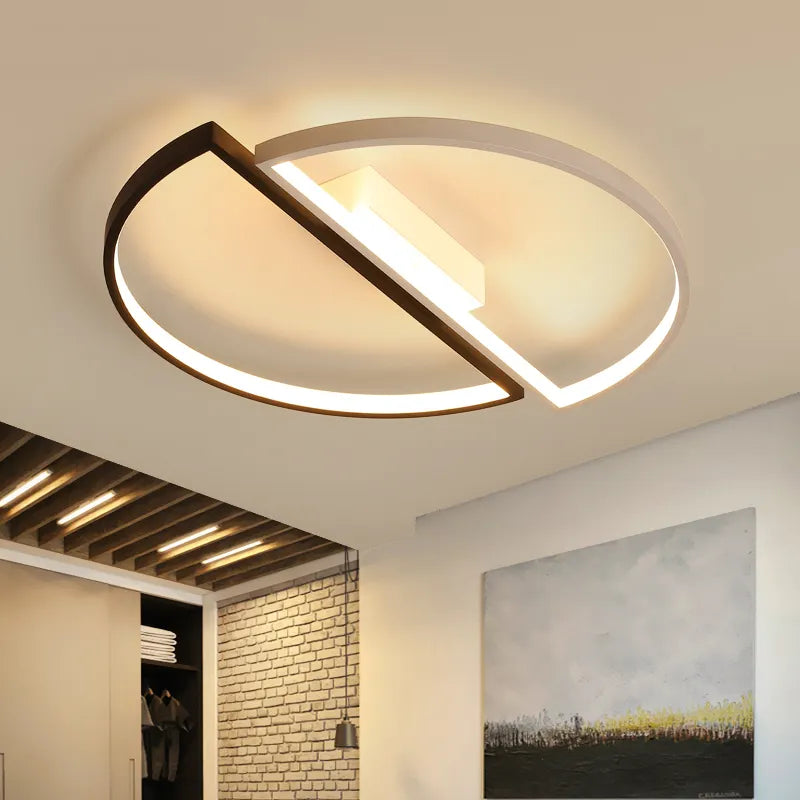 Plafonnier LED rond à deux demi-cercles noir et blanc, Ø 45 cm