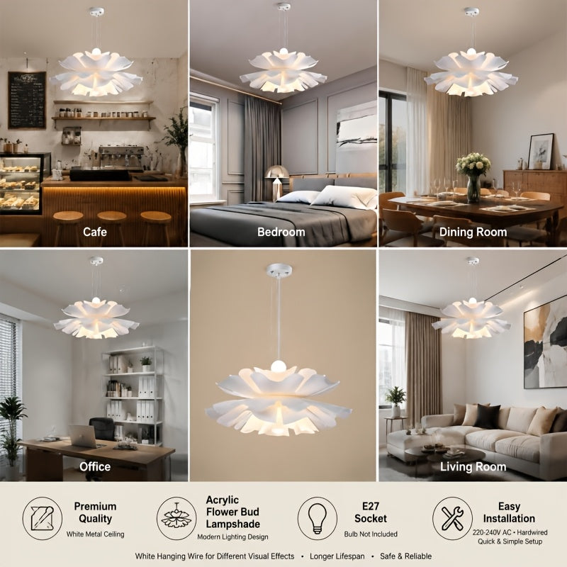 Suspension corolle à pétales ondulés blancs, Ø 50 cm, E27