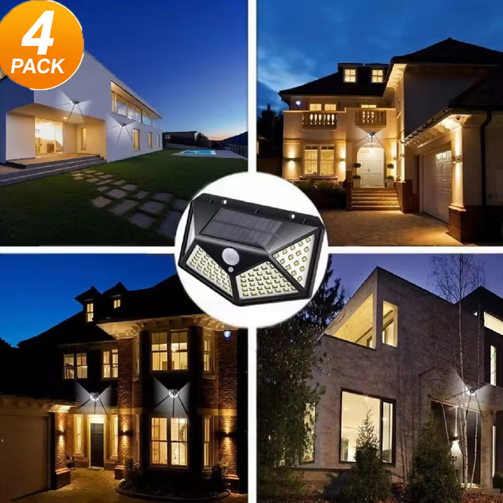 Applique solaire à détecteur 100 LED à pans coupés, lot de 4