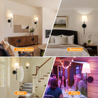 Lot de 2 appliques murales dorées sans fil, ampoules LED RVB