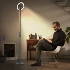 Lampadaire noir à anneaux LED rotatifs 36 W, réglable en continu