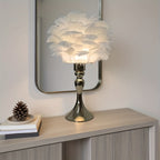 Lampe de chevet à plumes blanches sur pied doré, trois teintes