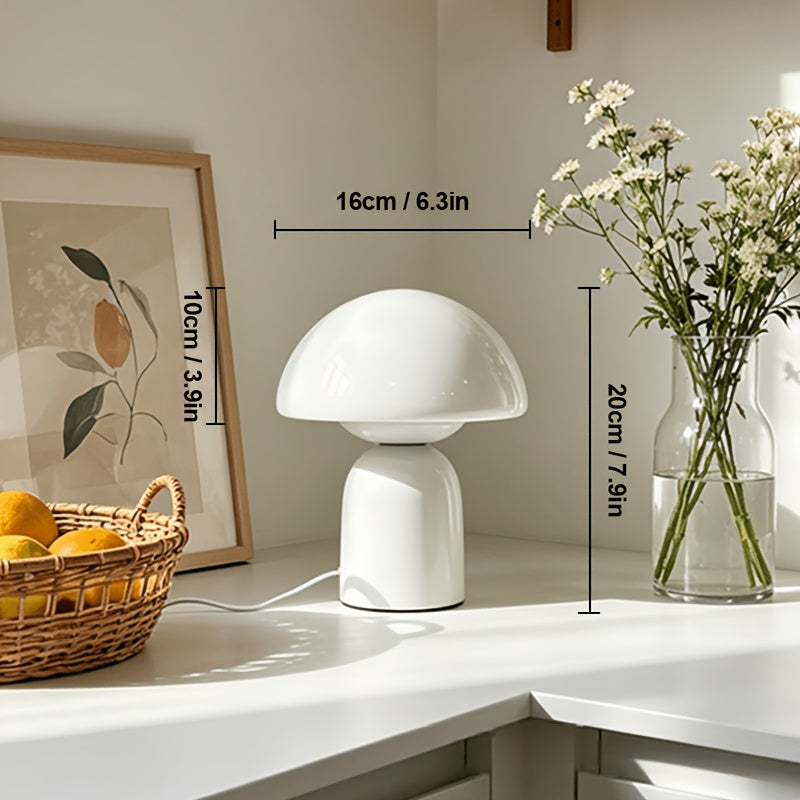 Lampe champignon en verre coloré et pied blanc, branchement USB