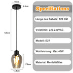 Lot de 2 suspensions tulipe en verre fumé, douille E27, câble 120 cm
