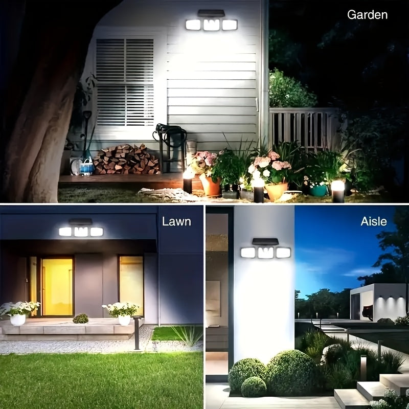 Applique solaire à trois têtes 74 LED et détecteur de mouvement