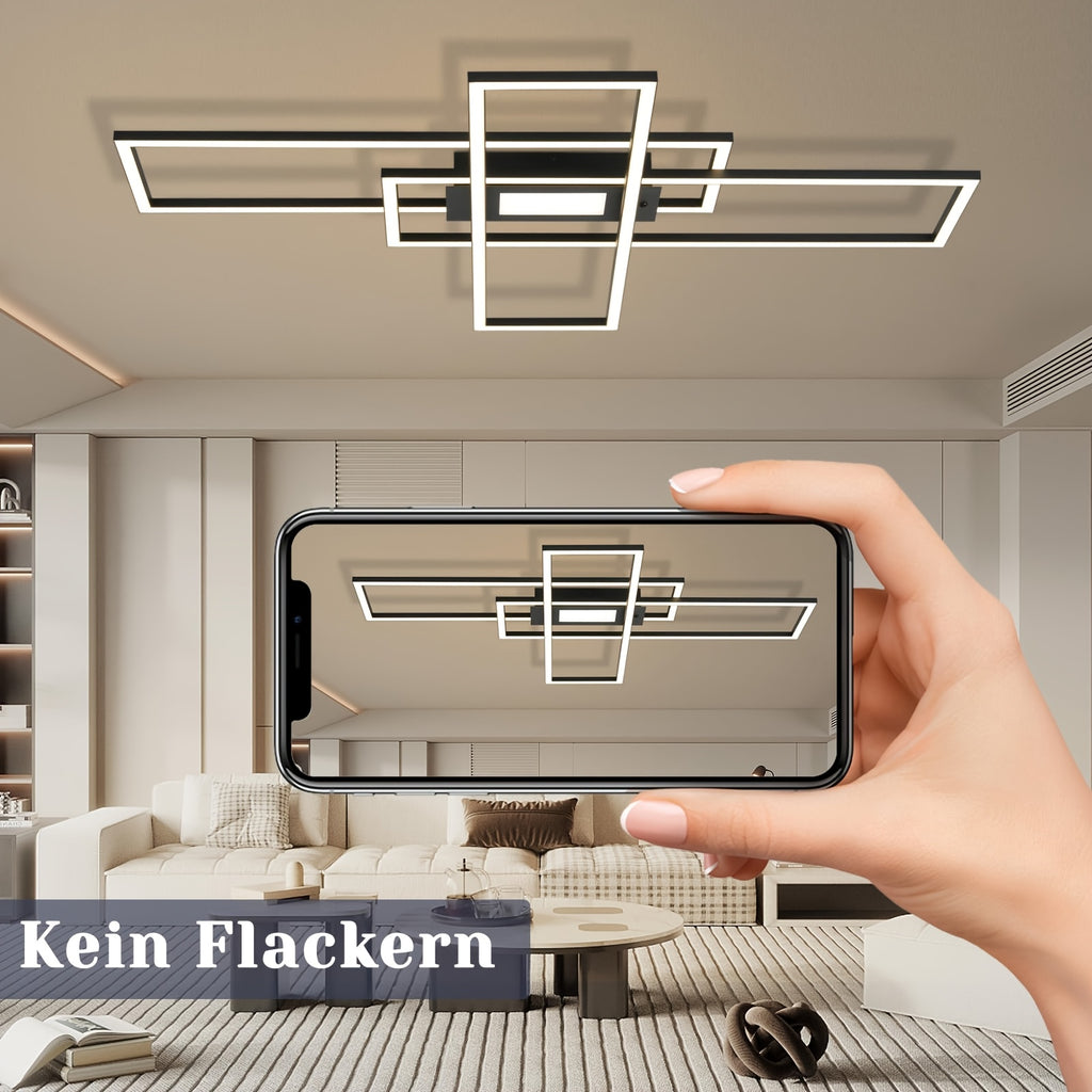 Plafonnier LED rectangles entrecroisés, jusqu'à 100 cm, télécommande