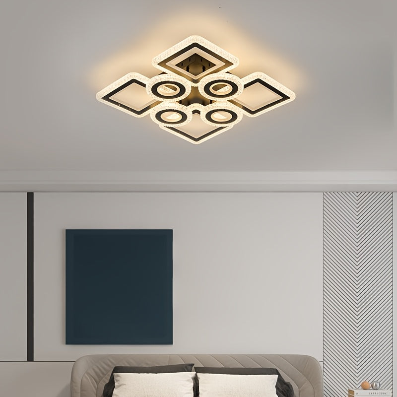 Plafonnier LED géométrique 75 cm, anneaux et carrés, trois teintes