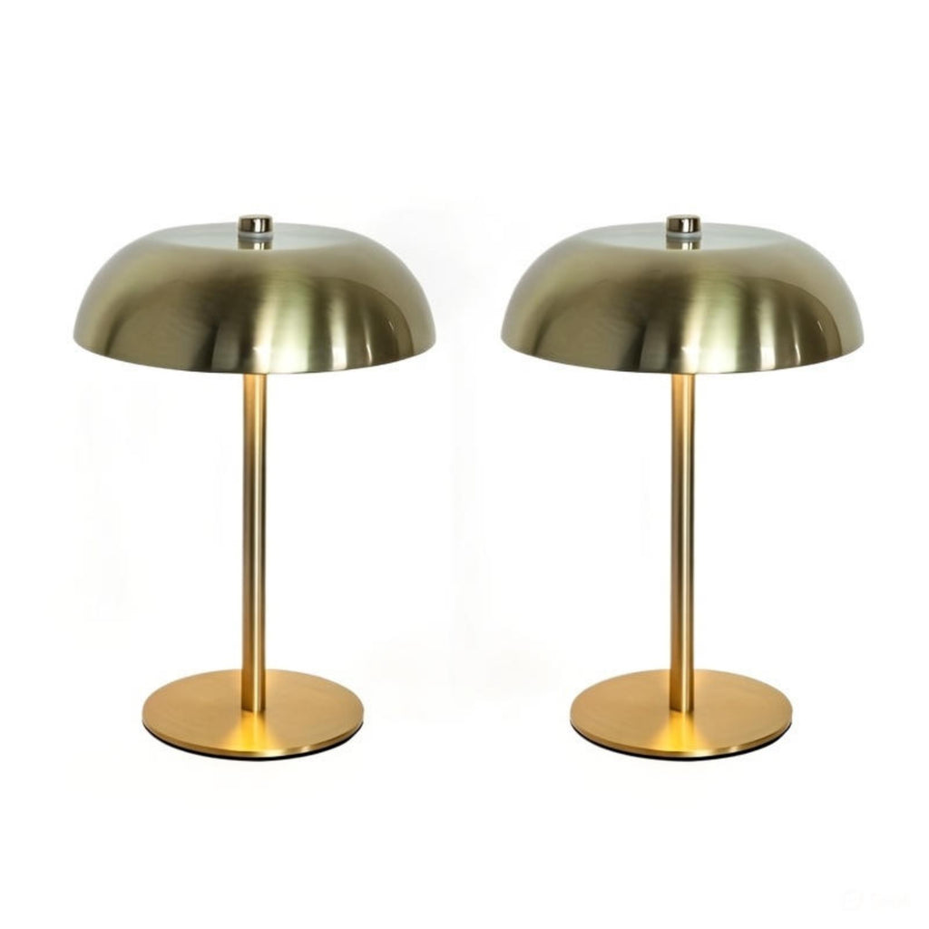 Lot de 2 lampes champignon sans fil en métal doré brossé, tactiles