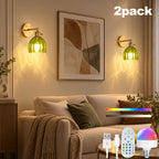 Applique murale sans fil rechargeable, tulipe de verre vert, RVB
