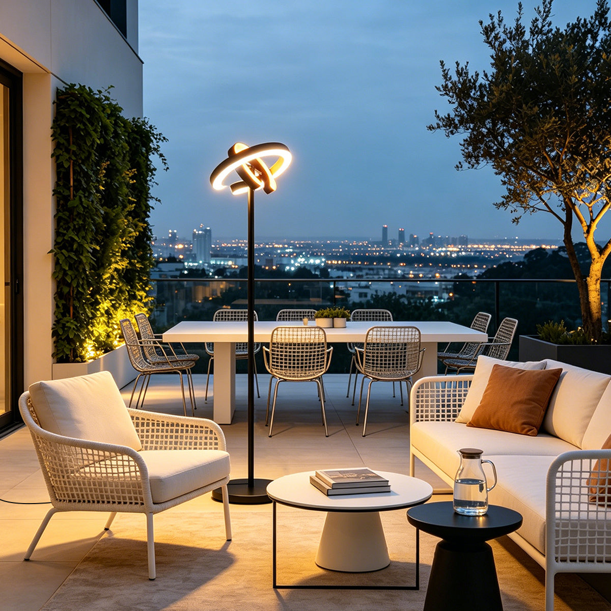 Lampadaire LED double anneau avec télécommande, 1900 à 6500 K