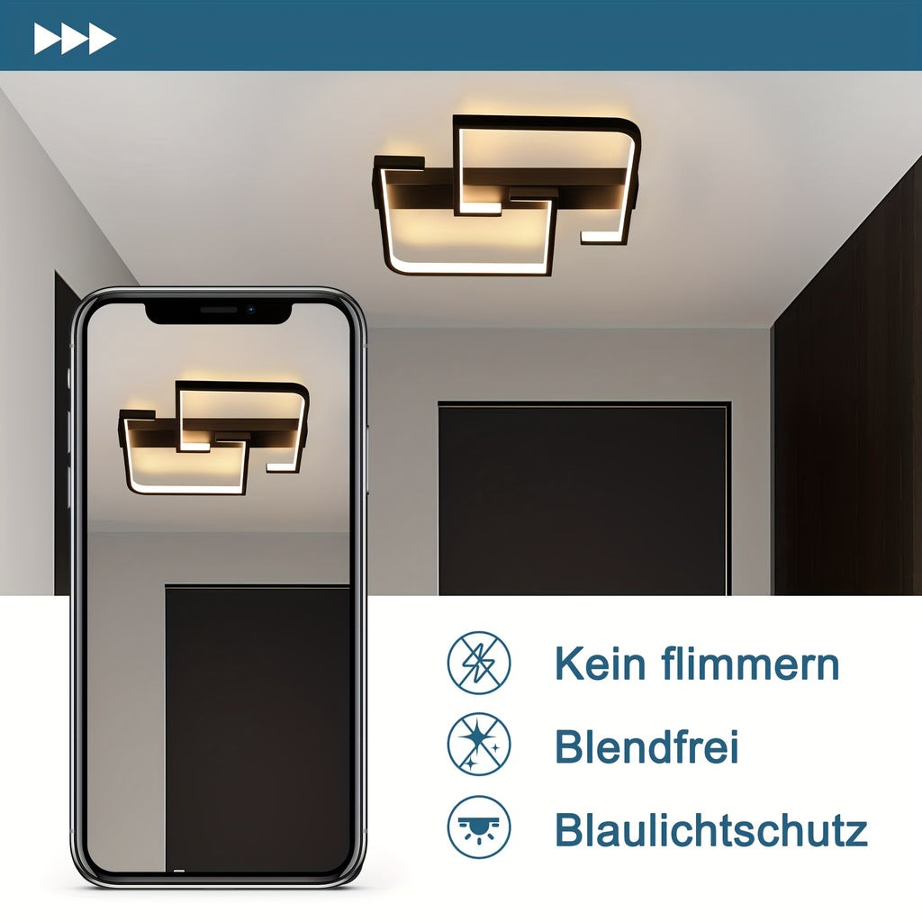 Petit plafonnier LED noir à cadres décalés 30 cm, blanc chaud