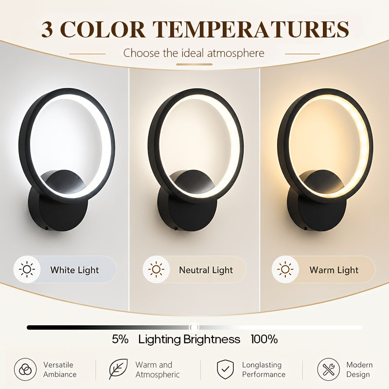 Applique murale LED anneau noir rechargeable, avec télécommande