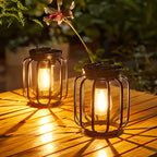 Lot de 2 lanternes solaires cage noire à ampoule filament, IP65