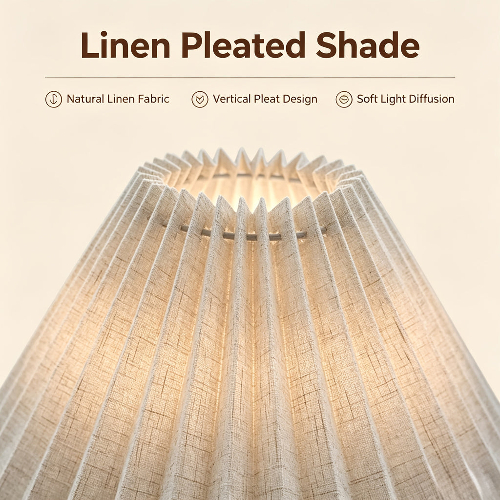 Lampe de chevet bohème, abat-jour plissé en lin et pied en corde