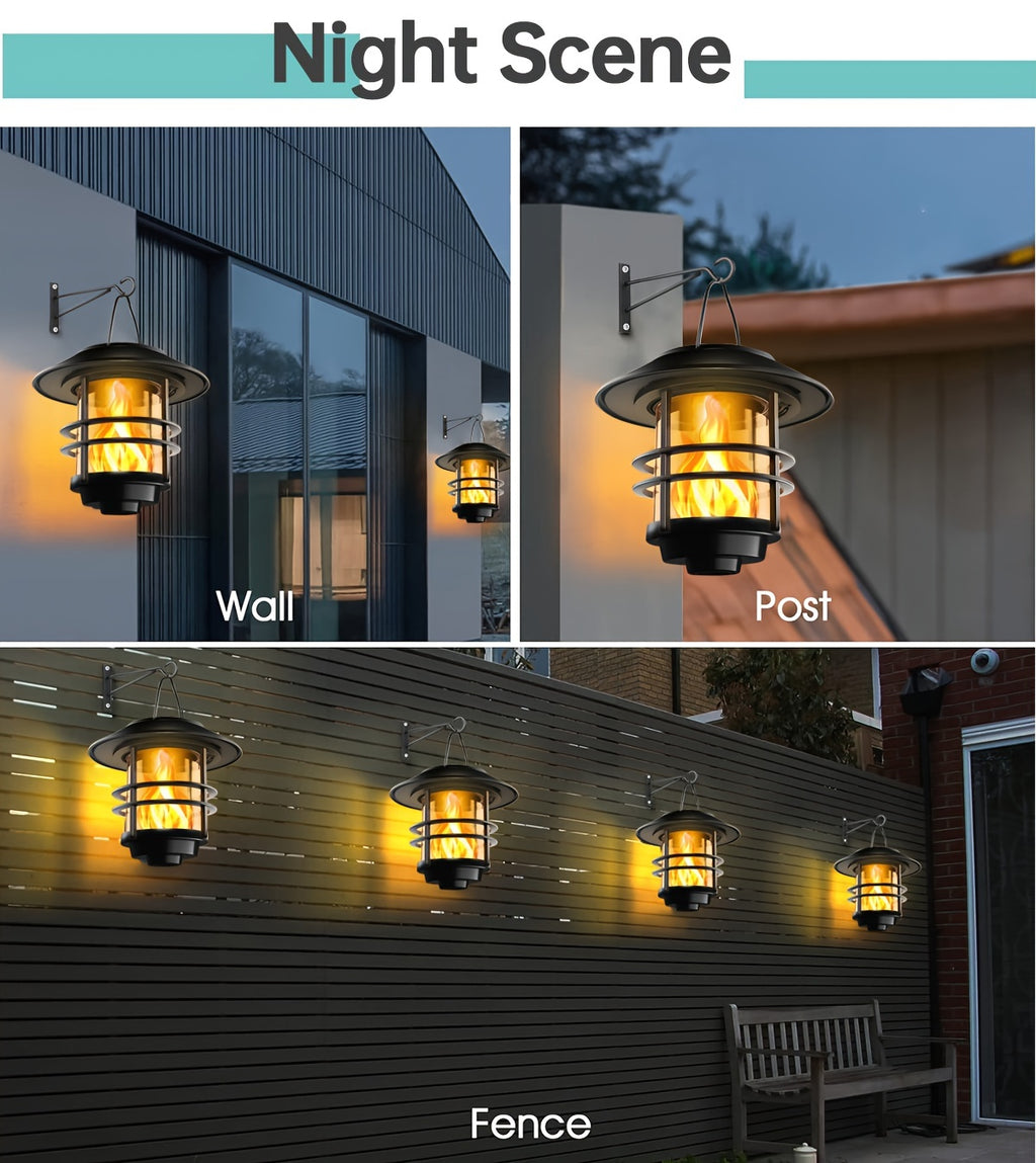 Suspension solaire noire effet flamme et potence murale, IP65