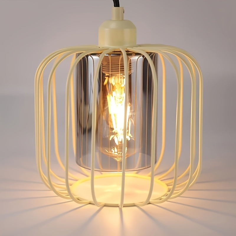 Suspension 5 cages dorées et verre fumé sur rampe de 100 cm, E27