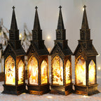 Lot de 4 lampes décoratives de Noël en forme d'église, à piles