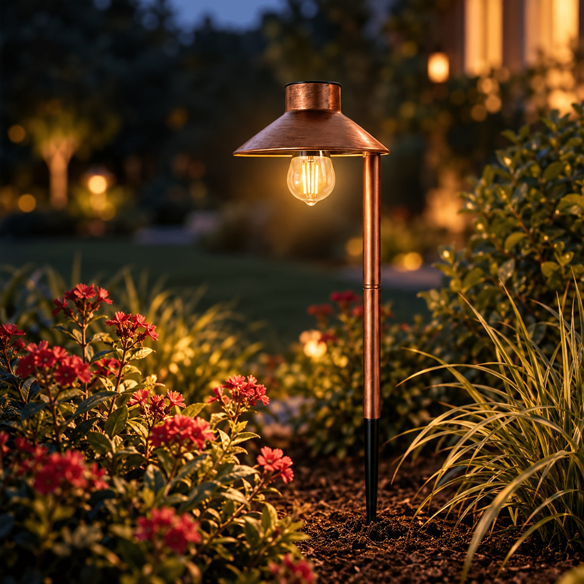 Lampe solaire rétro chapeau noir et ampoule filament, 51,5 cm
