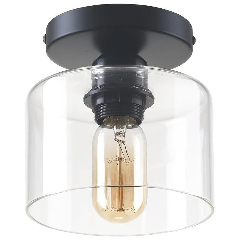 Lot de 2 mini plafonniers en verre transparent, embase noire 15 cm