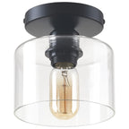 Lot de 2 mini plafonniers en verre transparent, embase noire 15 cm