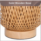 Lampe de chevet en bambou tressé, forme d'œuf sur socle en bois