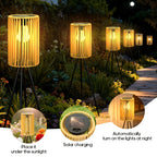 Lampadaire solaire d'extérieur sur trépied, lanterne tressée 78 cm