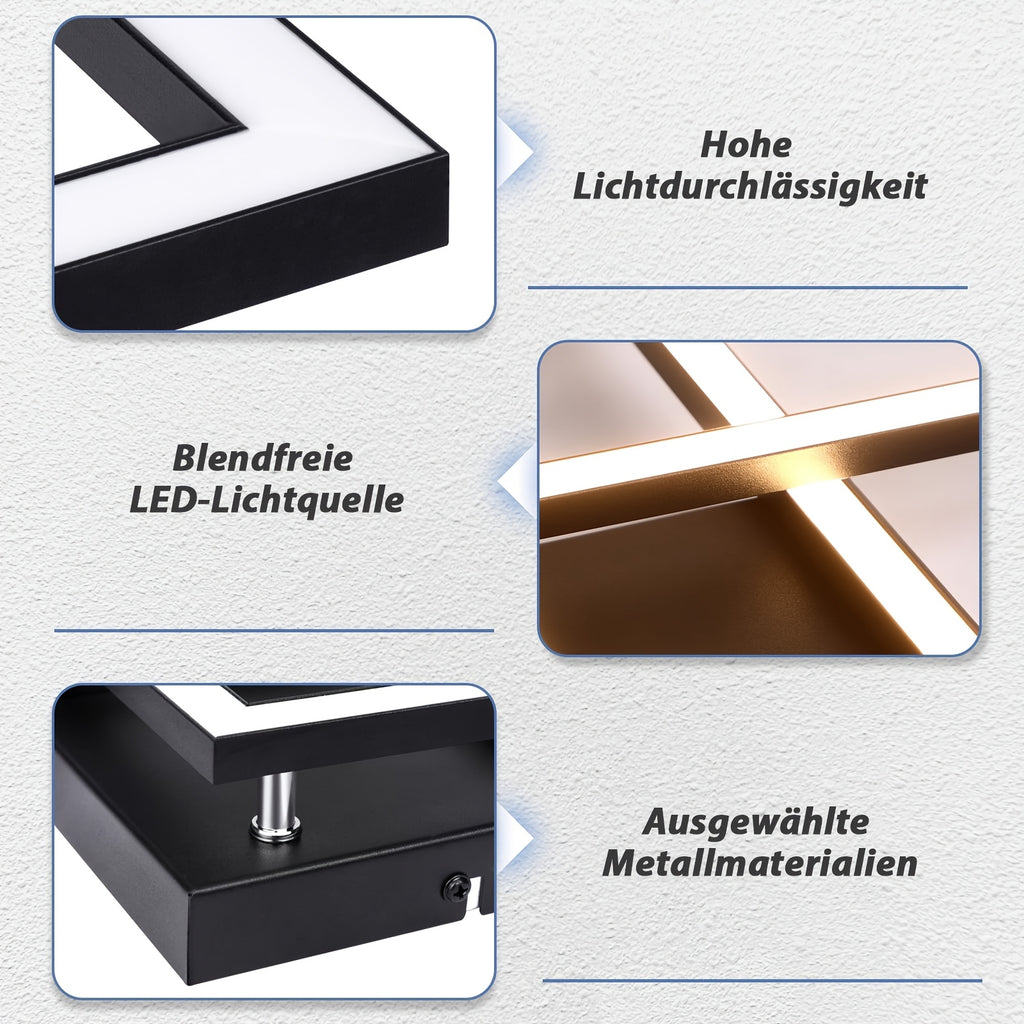 Plafonnier LED à deux cadres carrés pivotants noirs, 65 cm