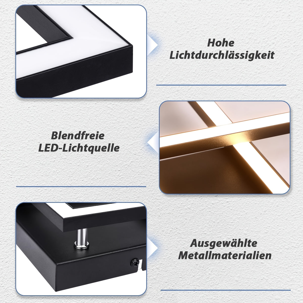 Plafonnier LED à deux cadres carrés pivotants noirs, 65 cm