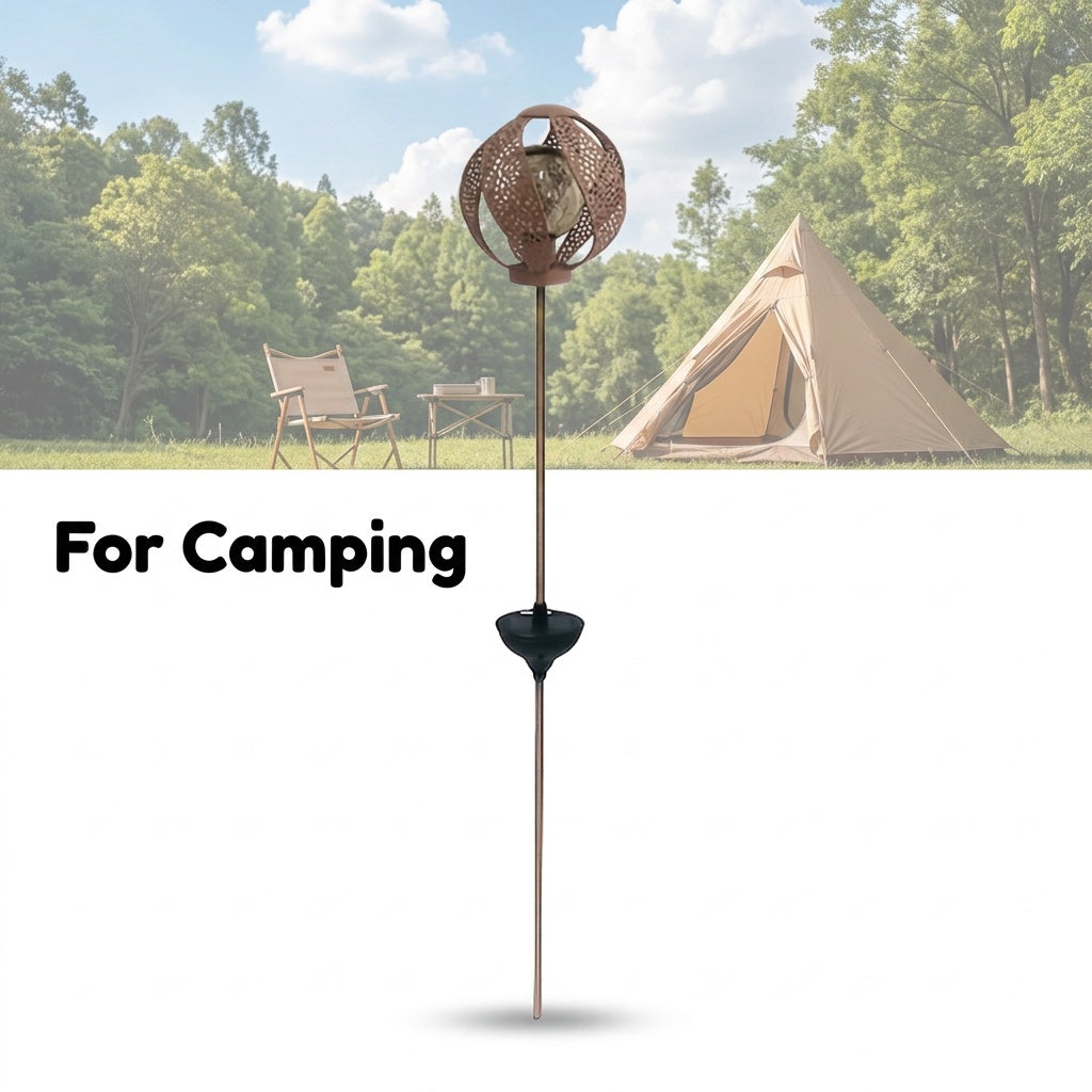 Lampe solaire de jardin boule marocaine en métal ajouré, 90 cm