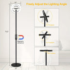 Lampadaire noir à anneaux LED rotatifs 36 W, réglable en continu